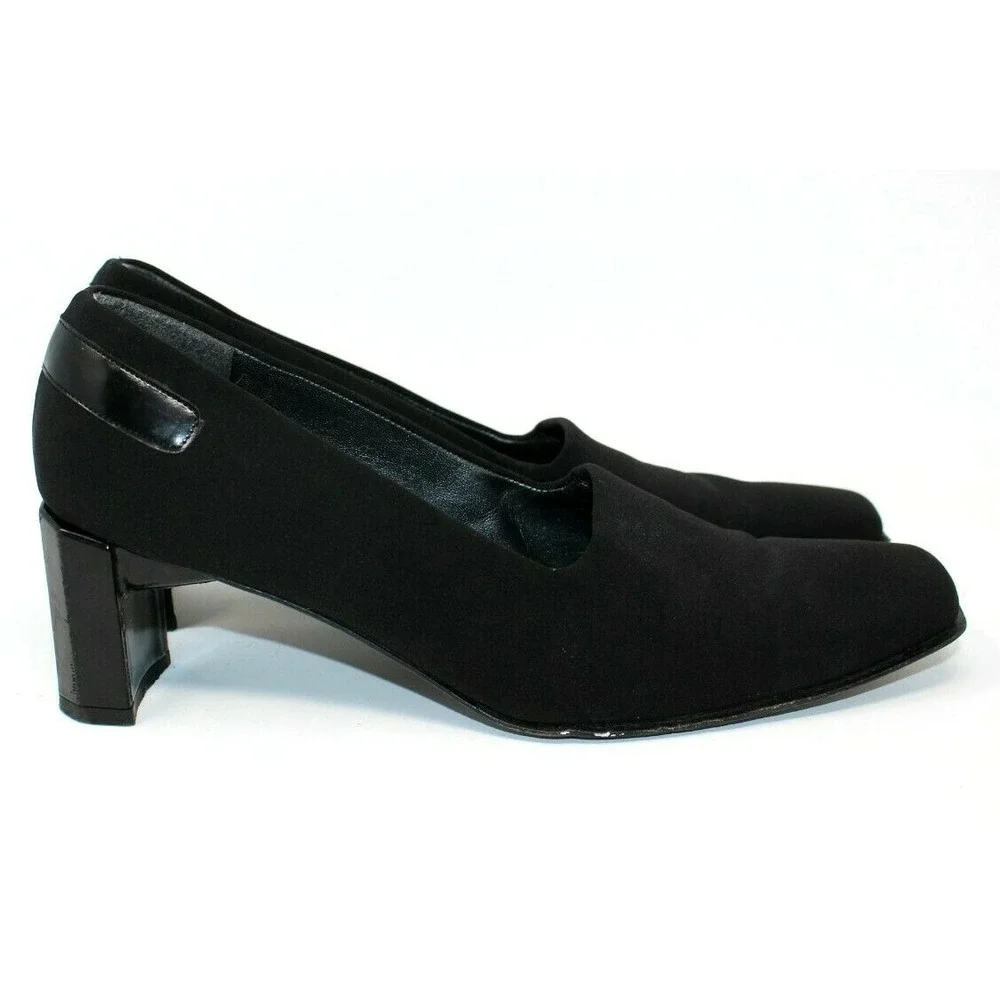 Stuart Weitzman Shoes Womens 7.5AA Textile Square Toe Black Block Heel
